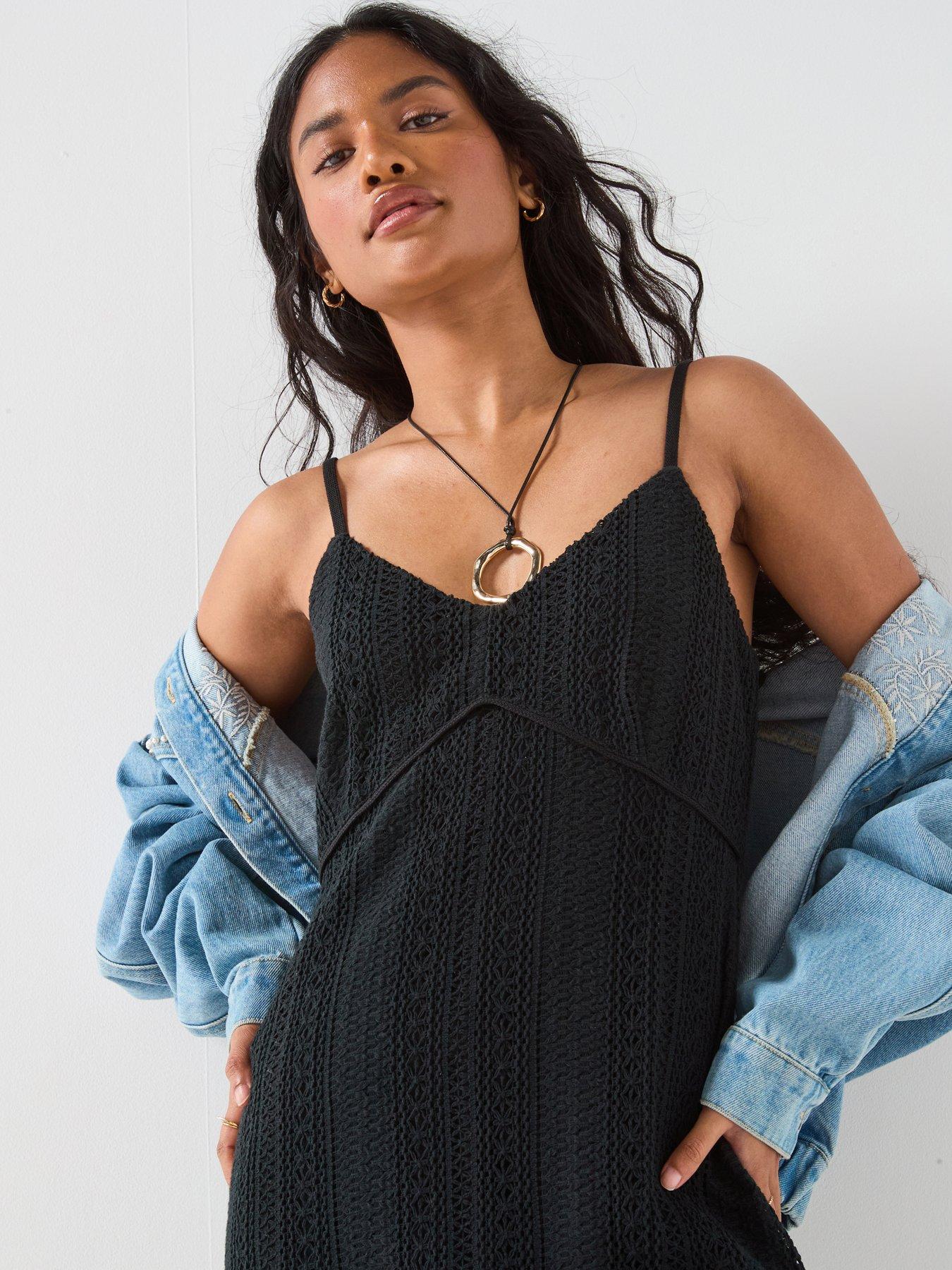 V by Very Strappy Lace Maxi Dress - Black | Very