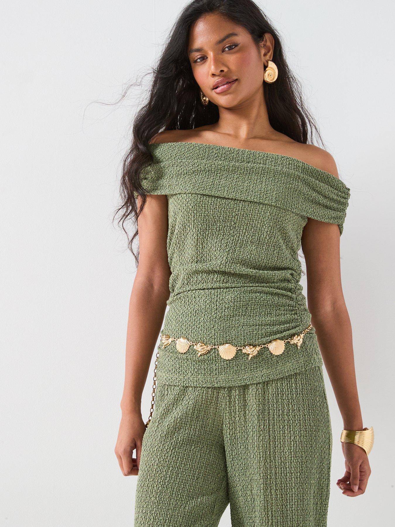 V by Very Texture Bardot Co Ord - Green