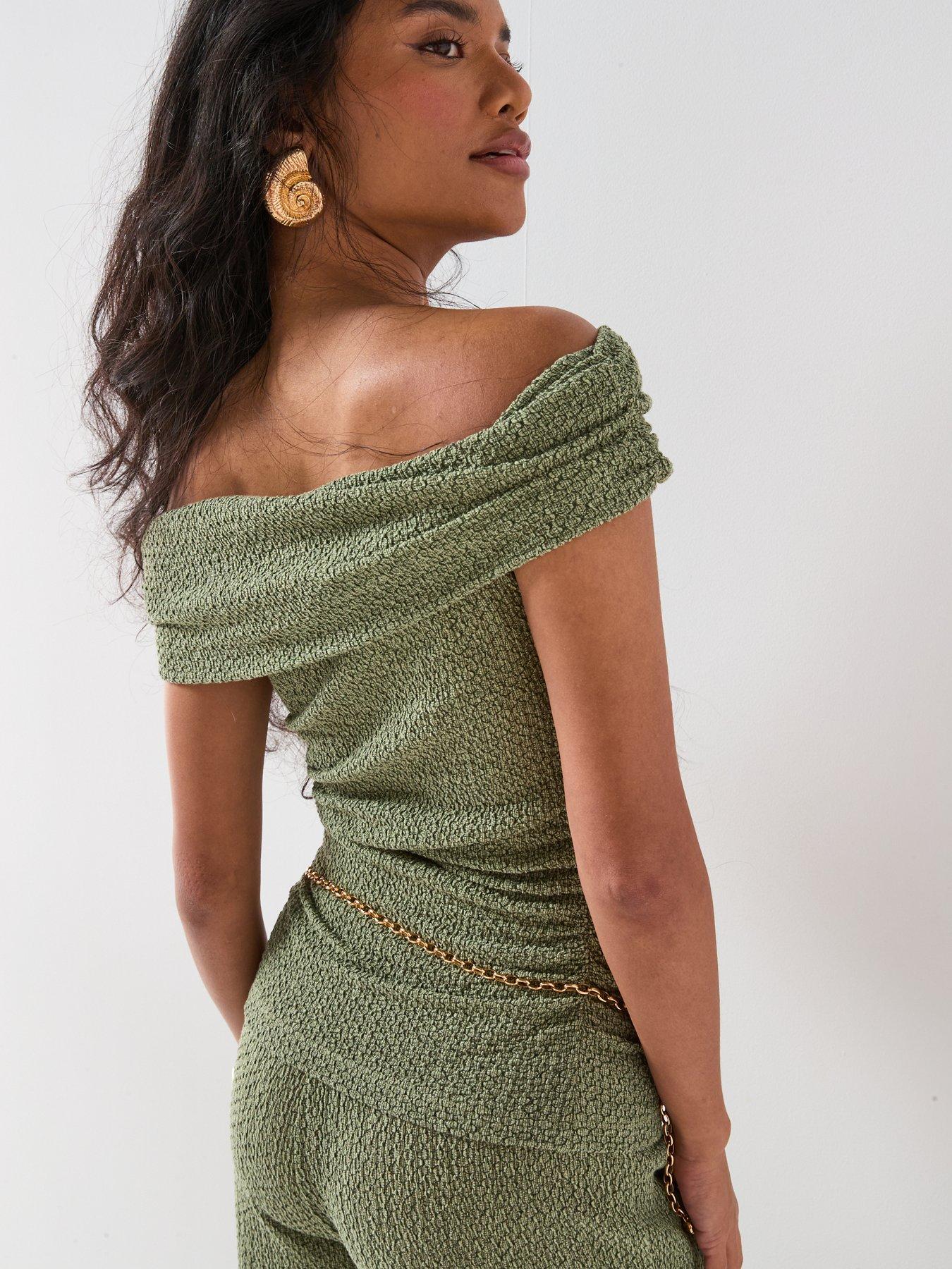Image 2 of 6 of V by Very Texture Bardot Co Ord - Green