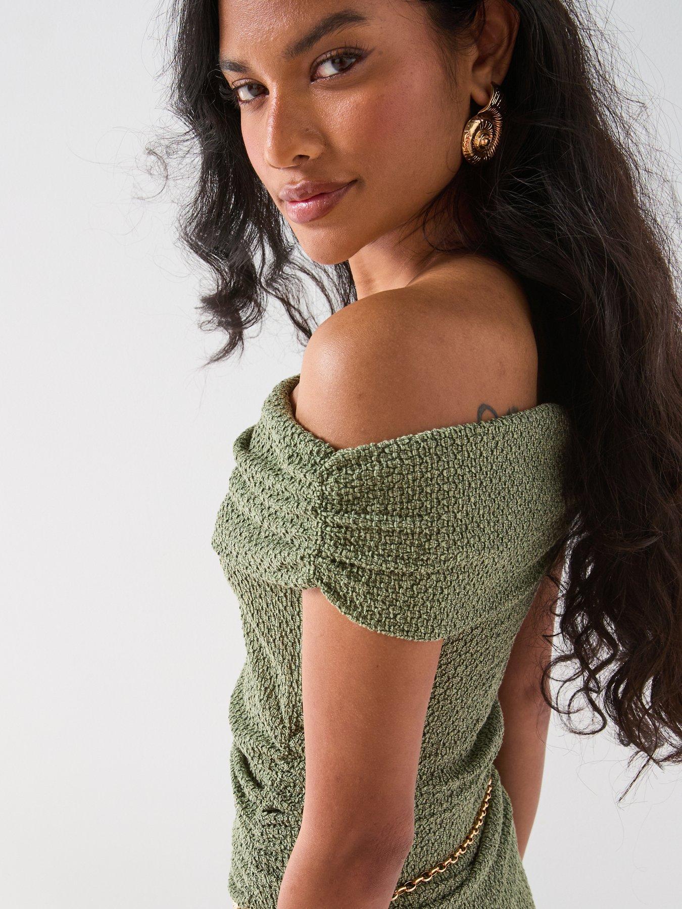 Image 4 of 6 of V by Very Texture Bardot Co Ord - Green