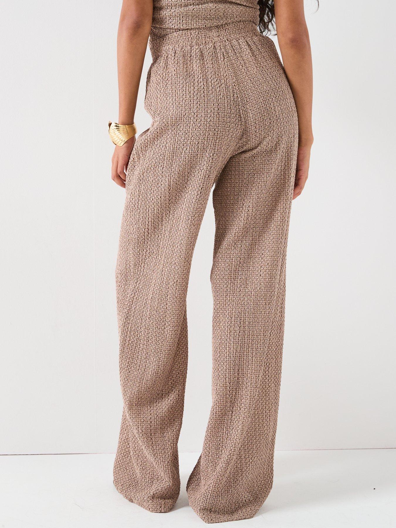 Image 2 of 6 of V by Very Texture Wide Leg Co-ord Trousers - Brown