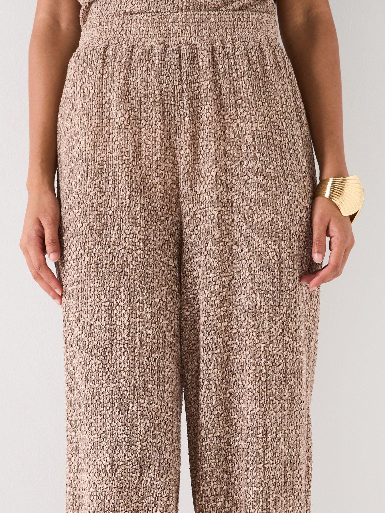 Image 4 of 6 of V by Very Texture Wide Leg Co-ord Trousers - Brown