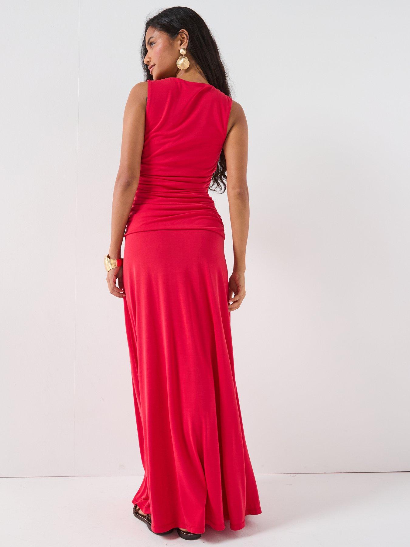 Image 2 of 6 of V by Very Drape Ruched Detail Dress - Red
