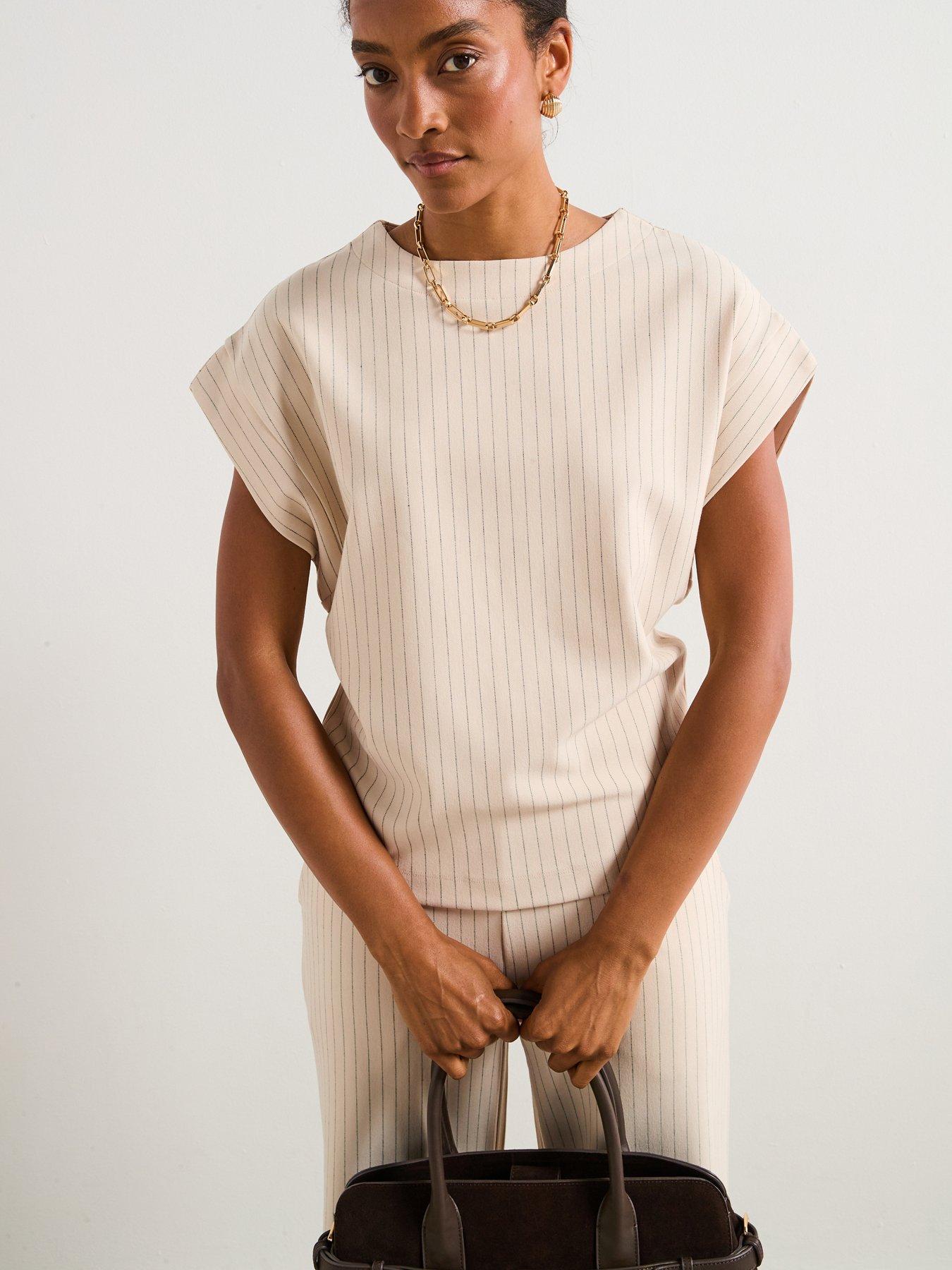 V by Very Pinstripe Co Ord T-Shirt - Cream