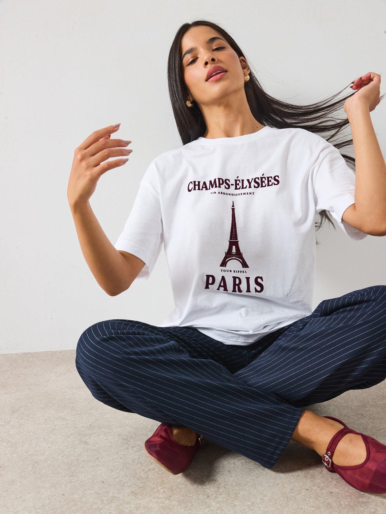 V by Very Oversize Graphic Paris T-Shirt - White
