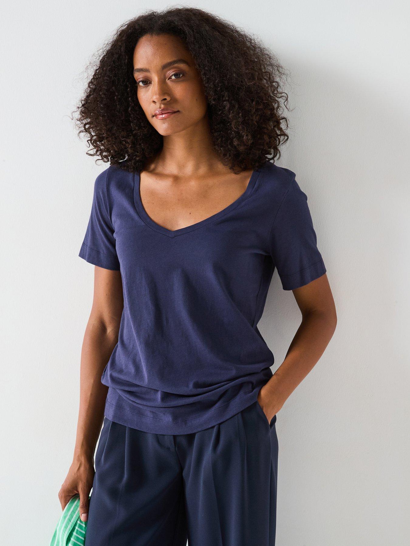 V by Very V Neck T-Shirt - Navy