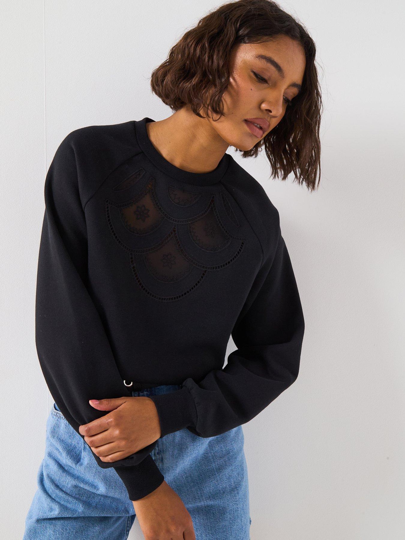 V by Very Cut Out Mesh Sweat - Black