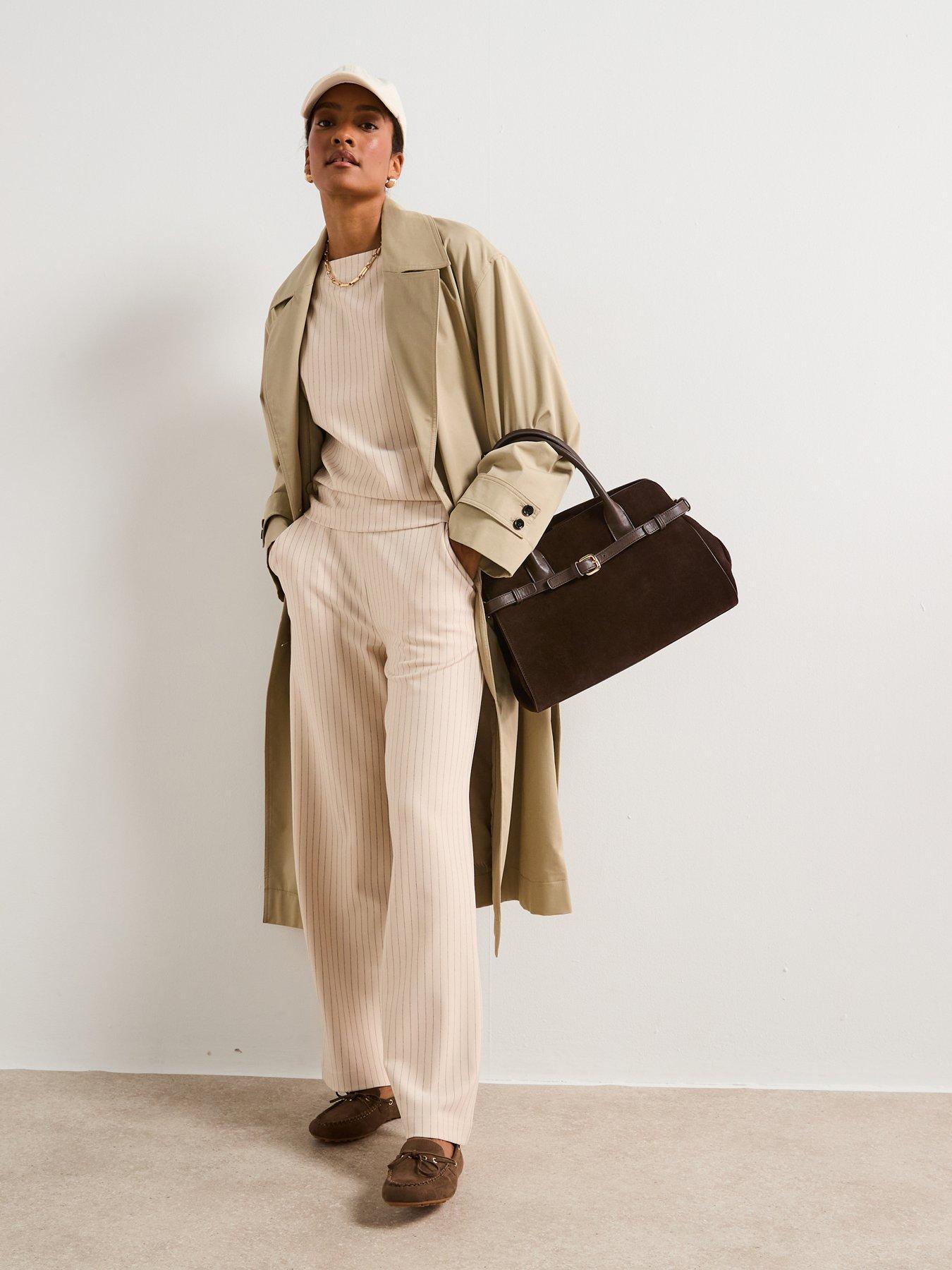 Image 1 of 6 of V by Very Pinstripe Wide Leg Trousers - Cream