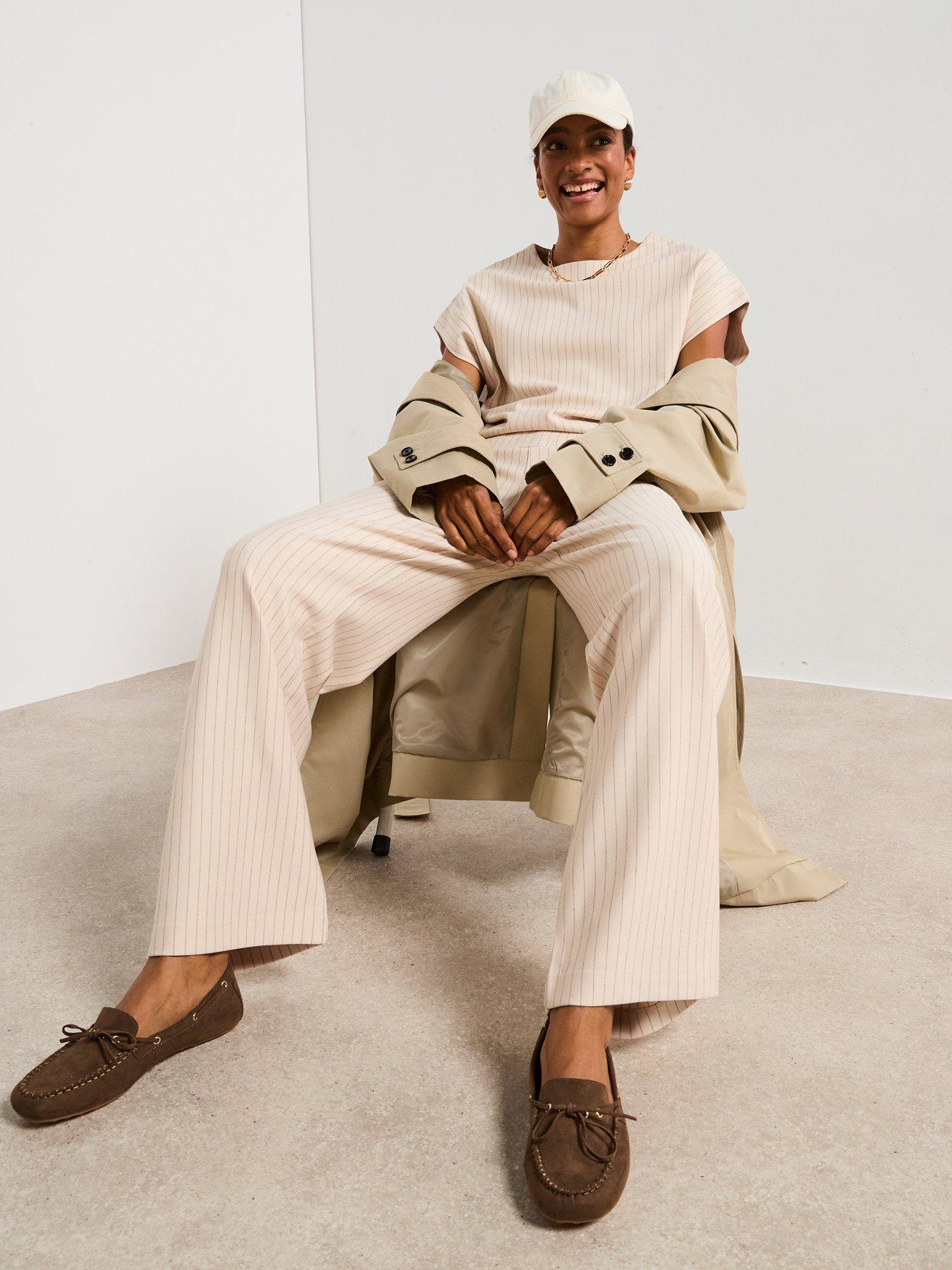 Image 5 of 6 of V by Very Pinstripe Wide Leg Trousers - Cream