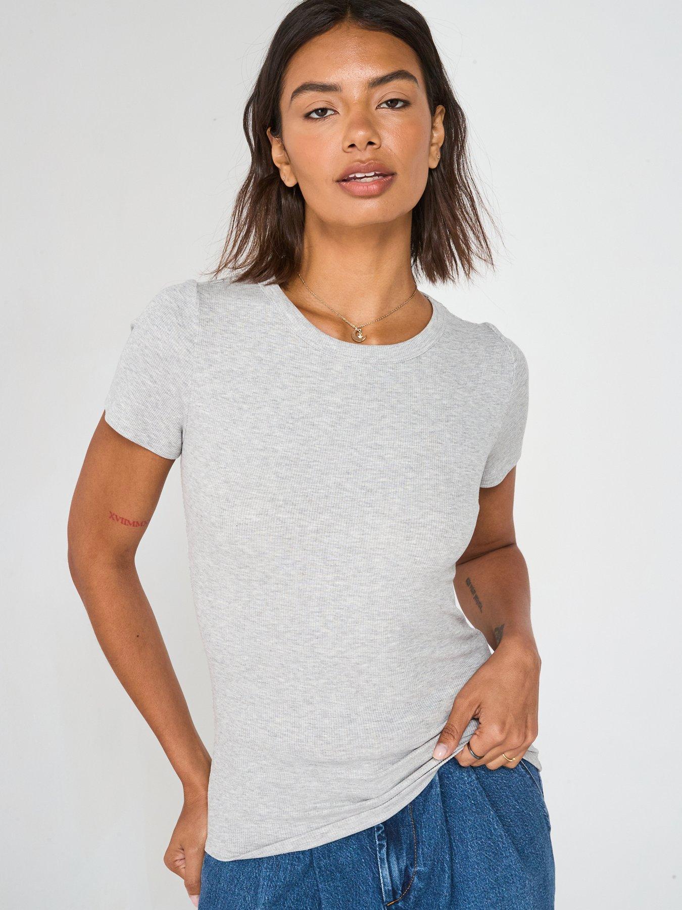 undefined Short Sleeve Rib Tee - Grey