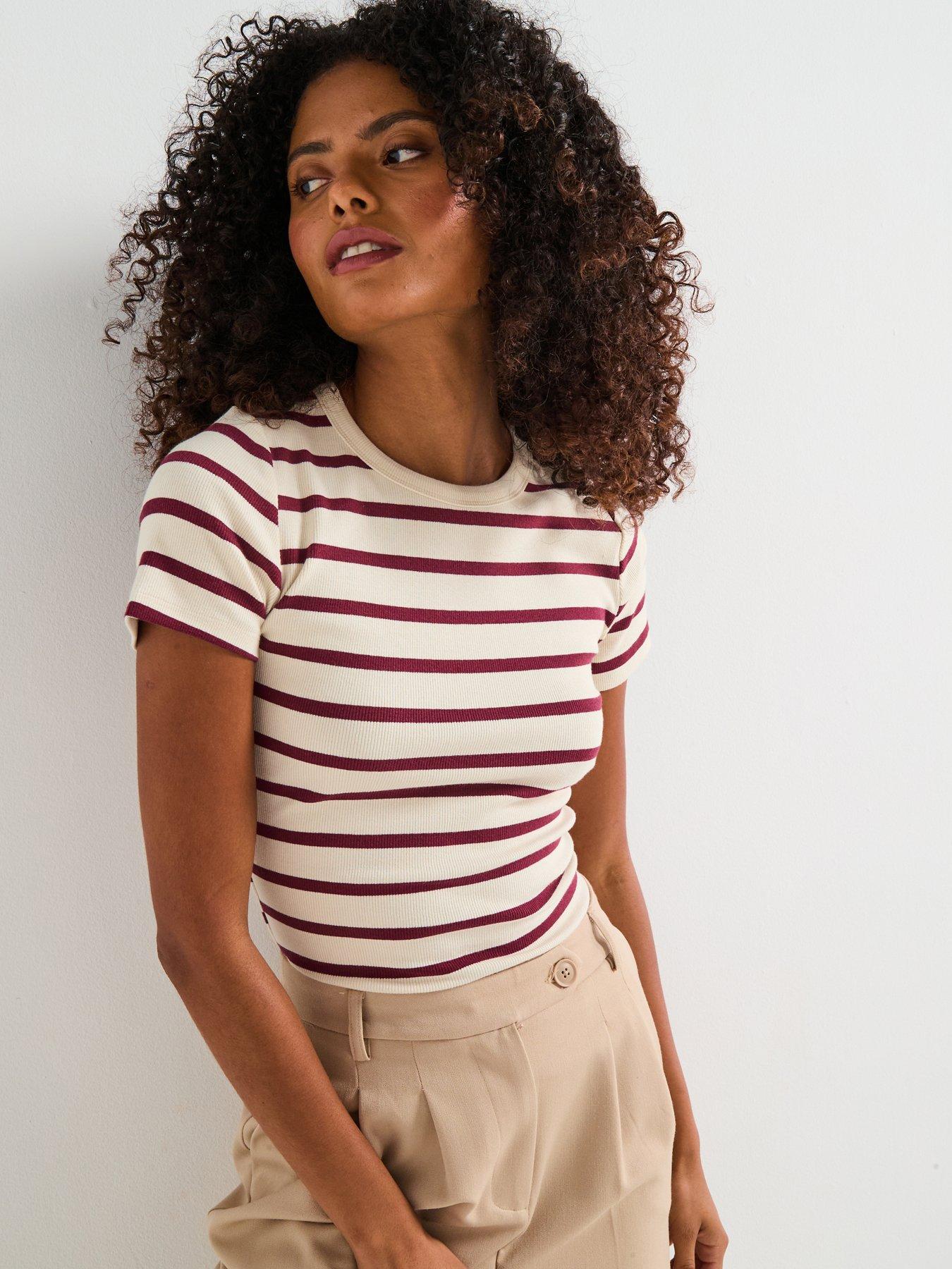 V by Very Short Sleeve Rib Tee Scoop - Burgundy