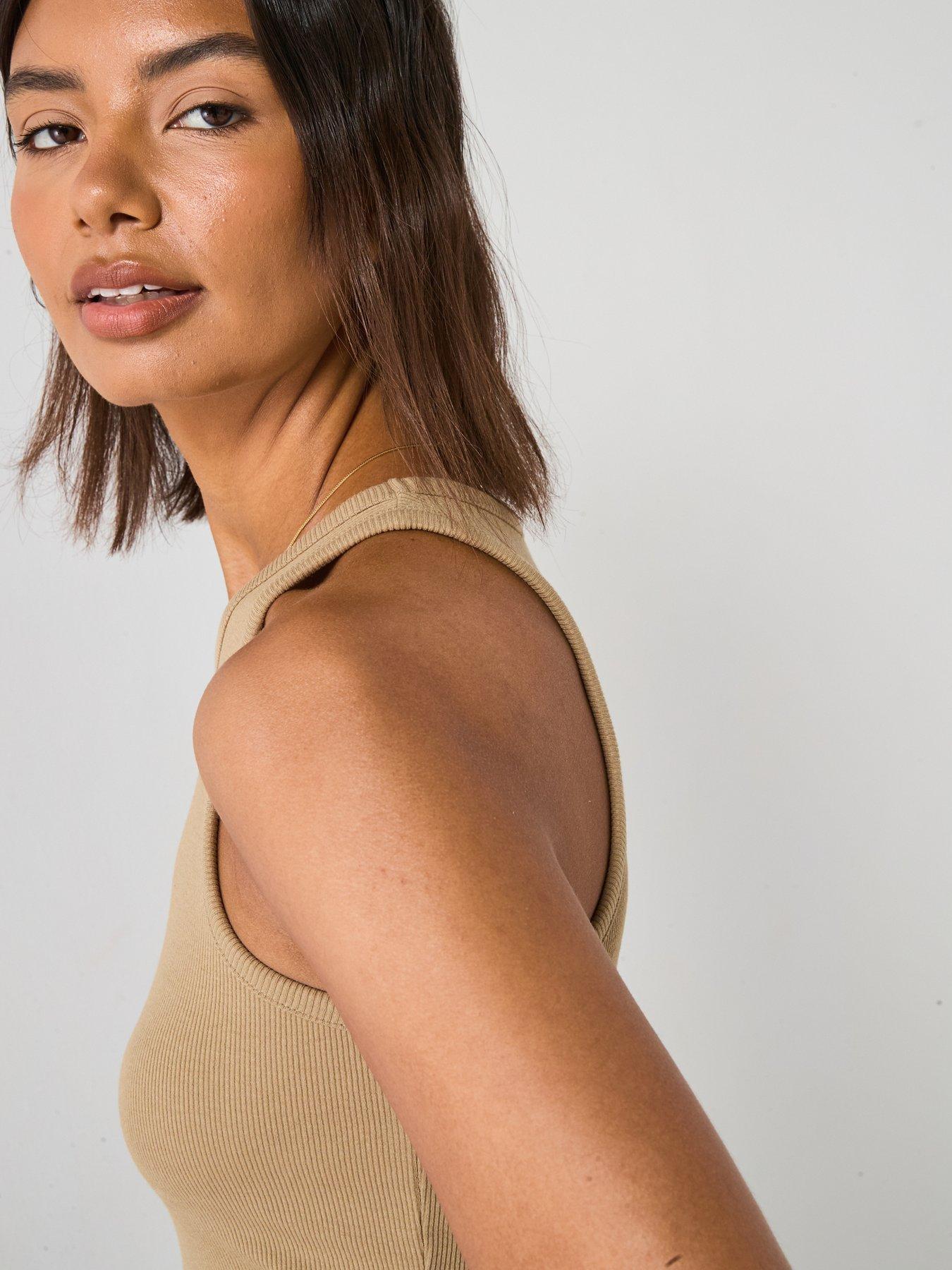 V by Very High Neck Rib Vest - Beige | Very