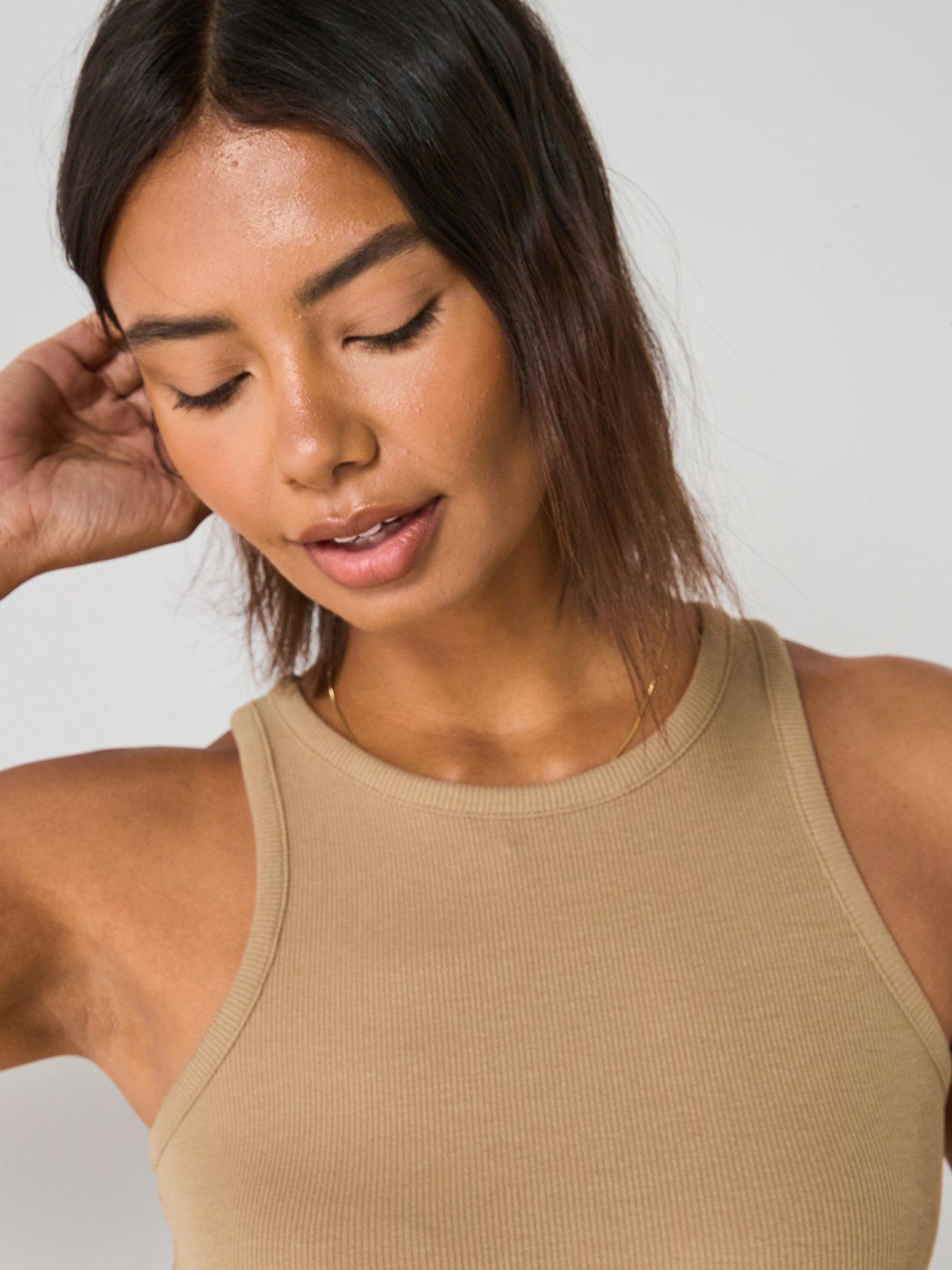 V by Very High Neck Rib Vest - Beige | Very