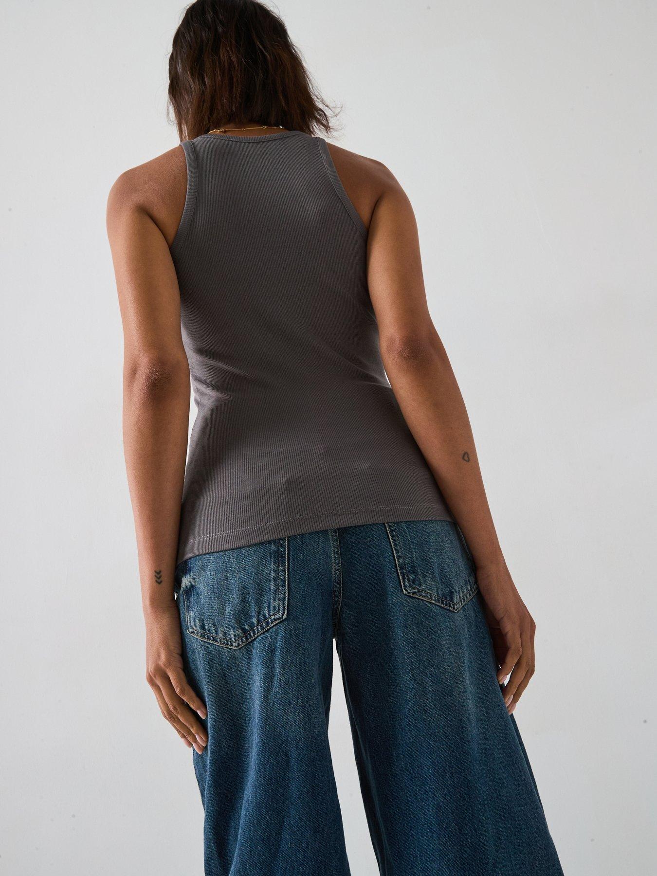 V by Very High Neck Rib Vest - Blue | Very