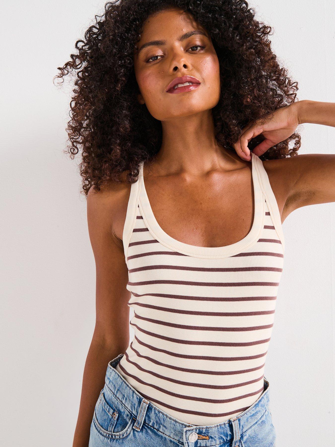 undefined Scoop Rib Vest Stripe - White