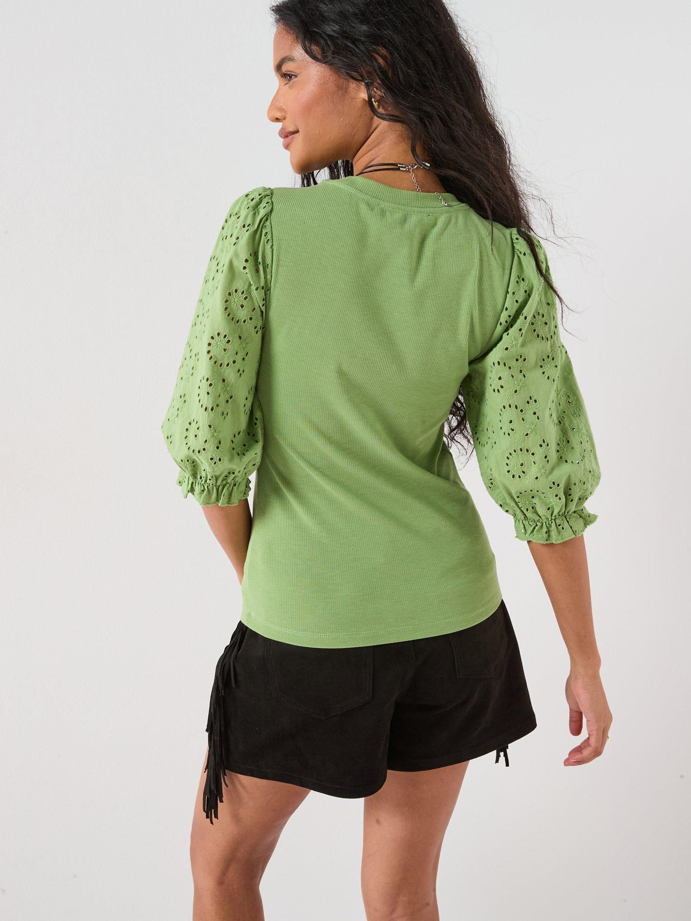 Image 2 of 6 of V by Very Shiffley Sleeve Top - Green