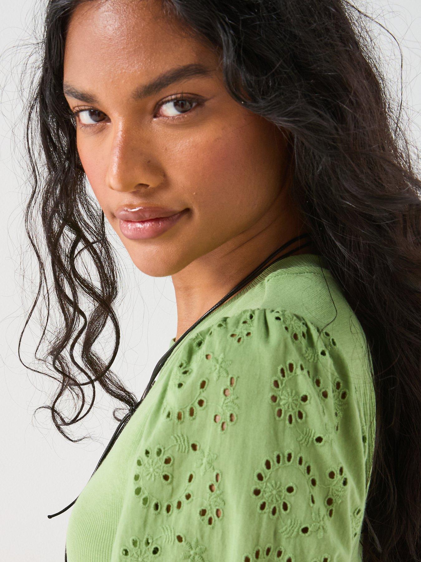 Image 4 of 6 of V by Very Shiffley Sleeve Top - Green