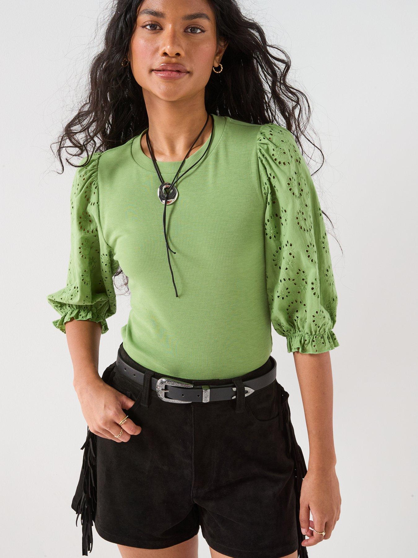 Image 6 of 6 of V by Very Shiffley Sleeve Top - Green