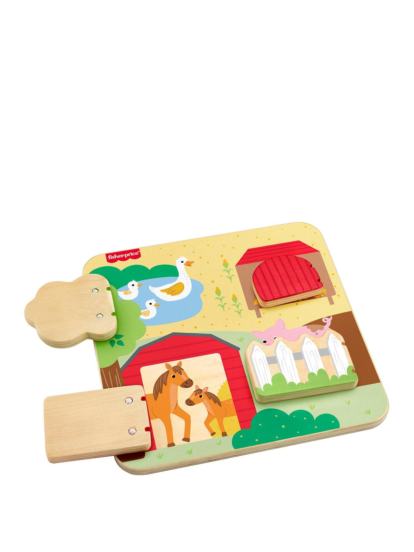 Image 1 of 7 of Fisher-Price Wooden Farm Animal Board Busy Activity Toy for Baby &amp; Toddler