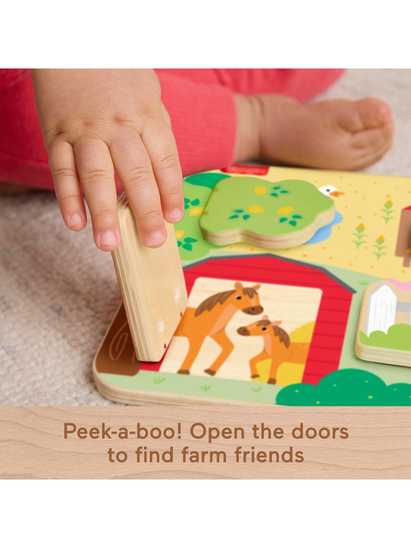 Image 3 of 7 of Fisher-Price Wooden Farm Animal Board Busy Activity Toy for Baby &amp; Toddler