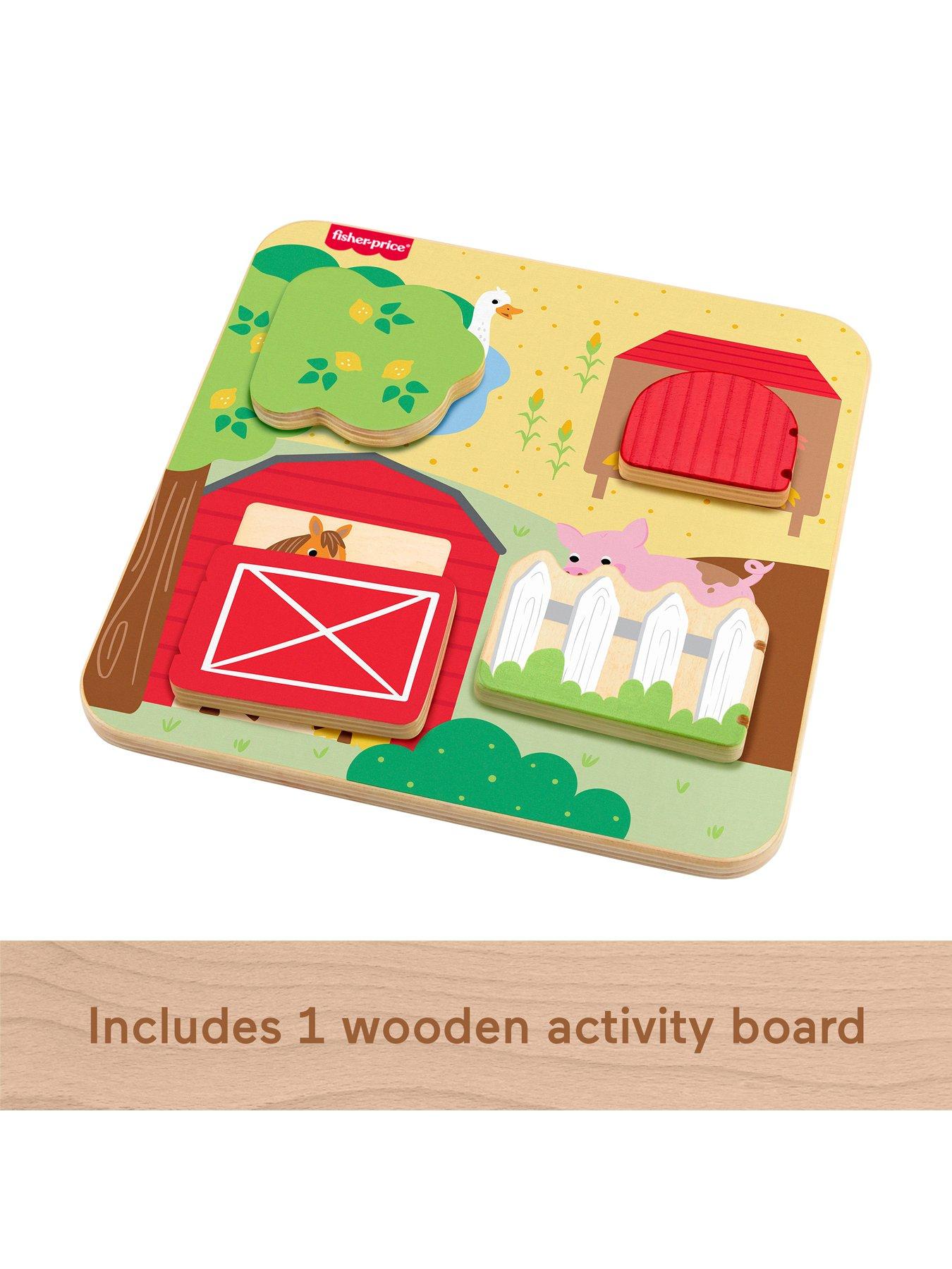 Image 4 of 7 of Fisher-Price Wooden Farm Animal Board Busy Activity Toy for Baby &amp; Toddler
