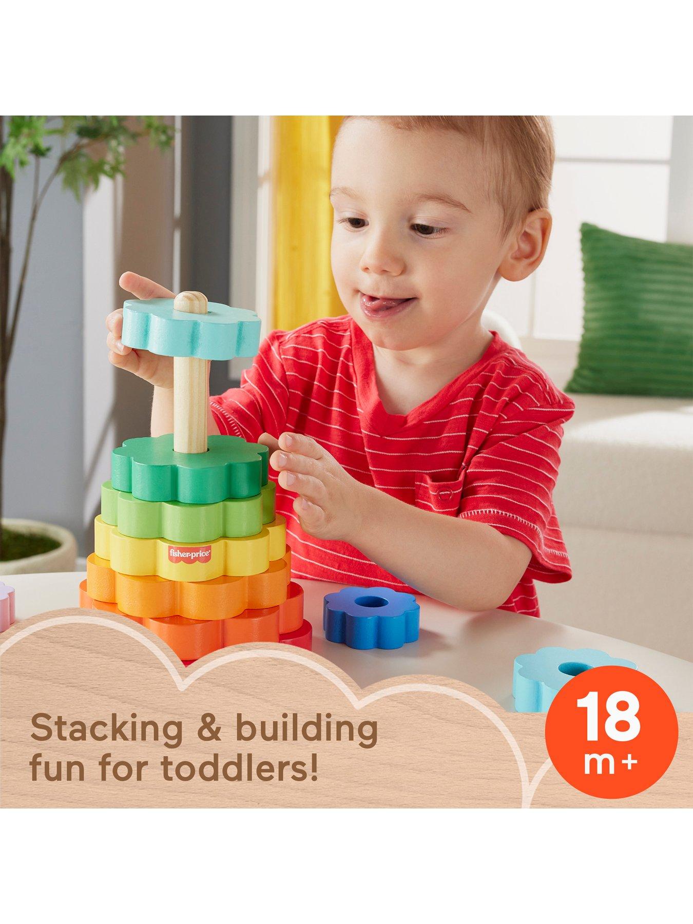Image 2 of 7 of Fisher-Price Wooden Ring Stacker Toddler Fine Motor Toy, 10 Wood Pieces