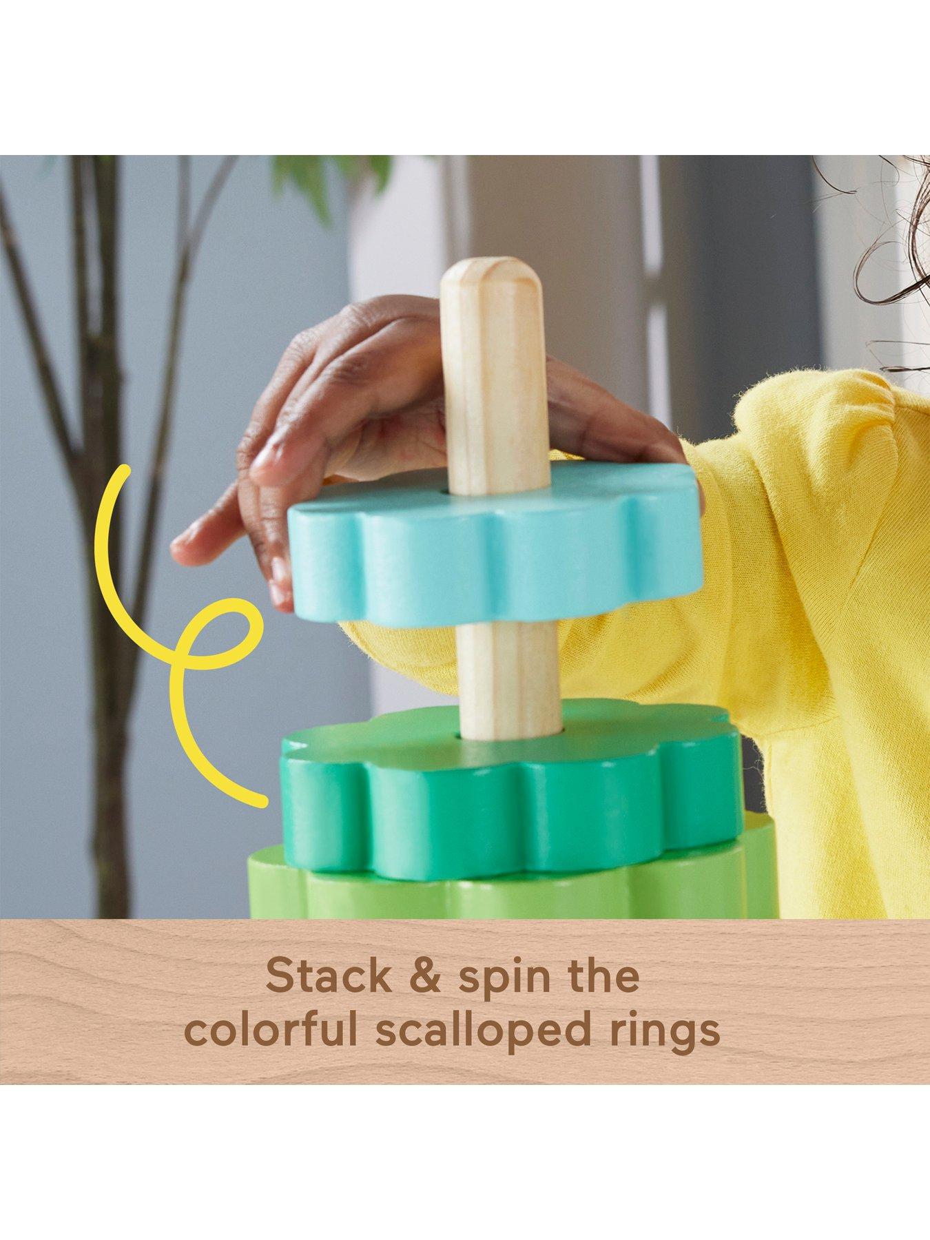 Image 3 of 7 of Fisher-Price Wooden Ring Stacker Toddler Fine Motor Toy, 10 Wood Pieces