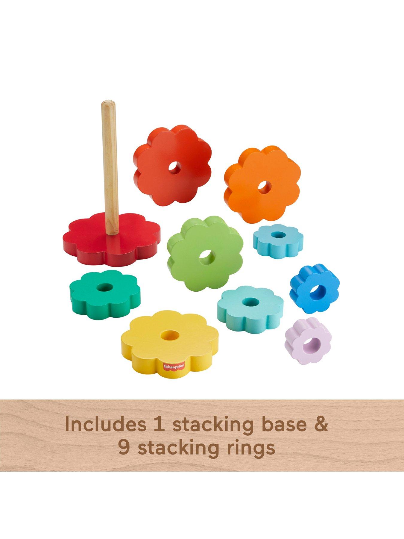 Image 4 of 7 of Fisher-Price Wooden Ring Stacker Toddler Fine Motor Toy, 10 Wood Pieces