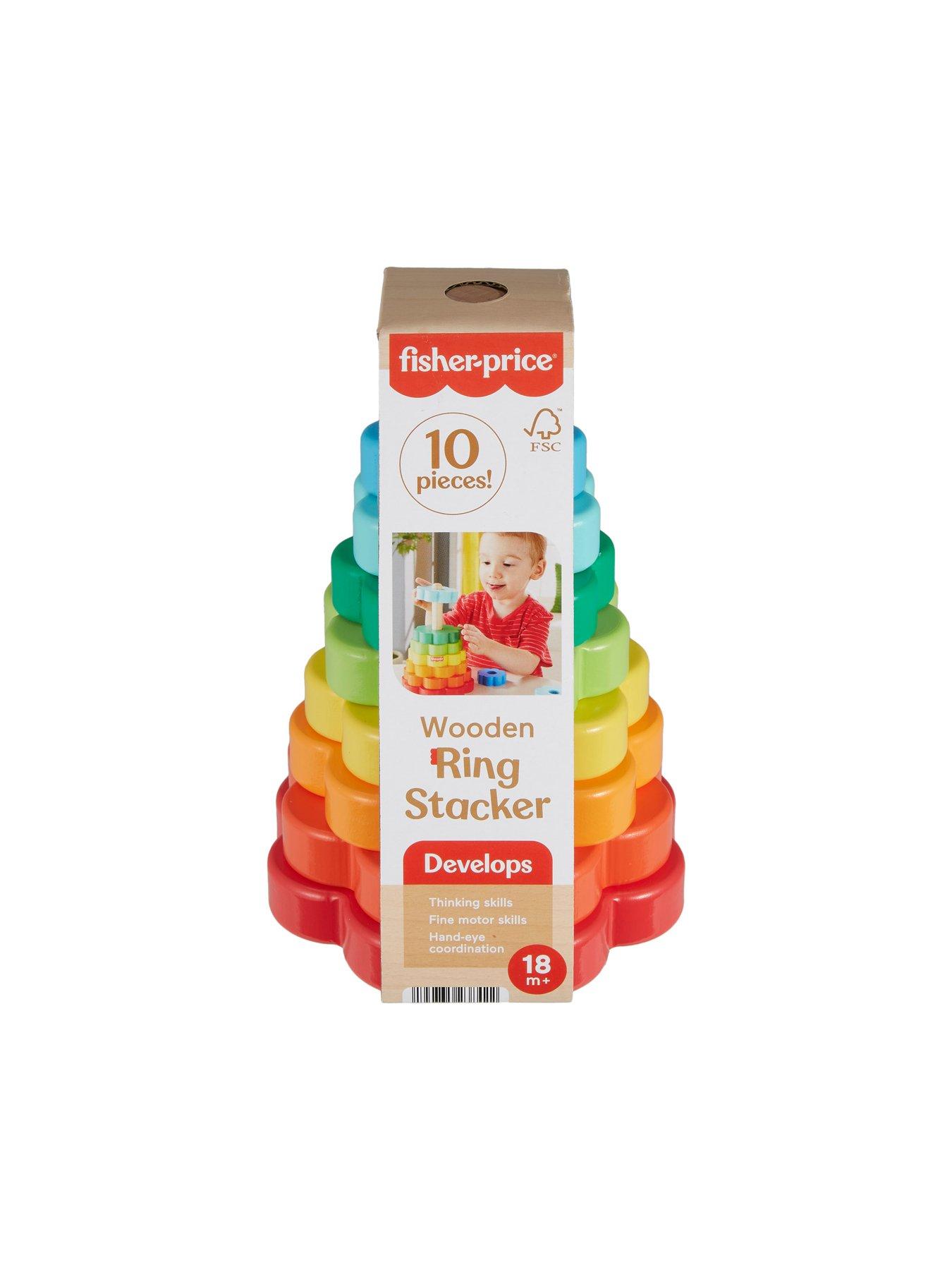 Image 7 of 7 of Fisher-Price Wooden Ring Stacker Toddler Fine Motor Toy, 10 Wood Pieces