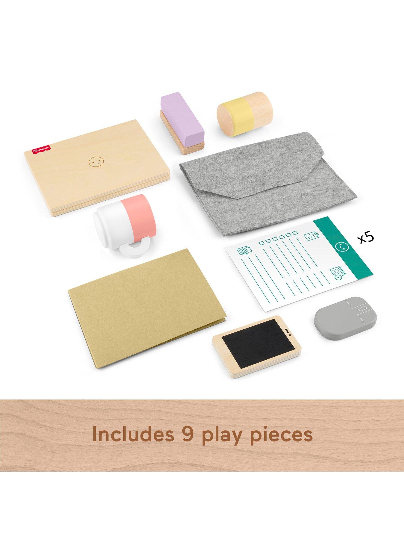 Image 4 of 7 of Fisher-Price Wooden Work From Home Set, Pretend Office Playset with Wood Laptop for Kids