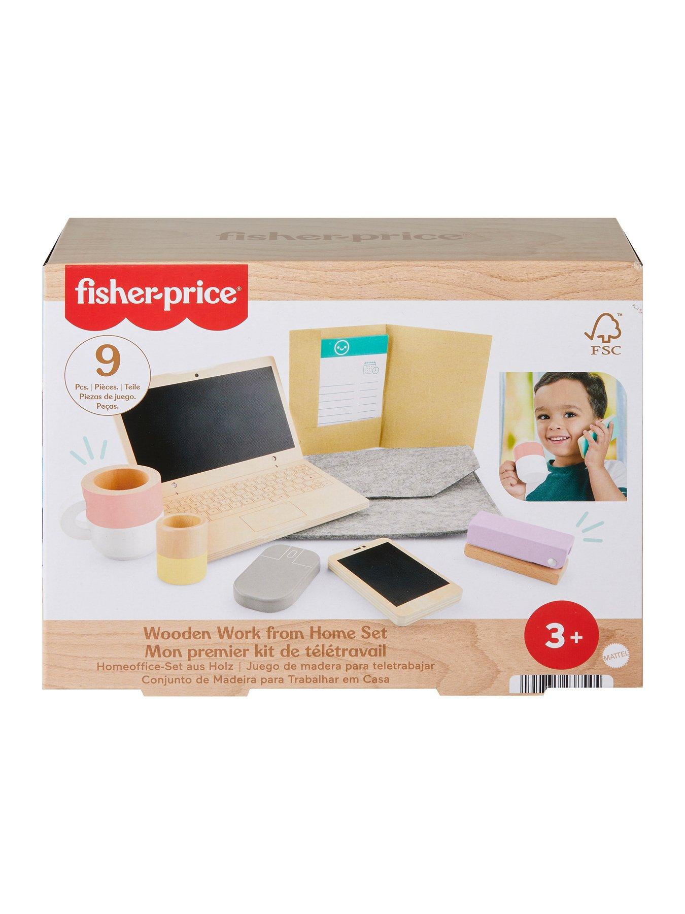 Image 7 of 7 of Fisher-Price Wooden Work From Home Set, Pretend Office Playset with Wood Laptop for Kids