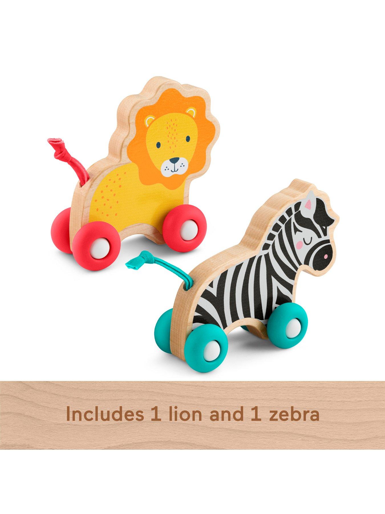 Image 4 of 7 of Fisher-Price Wooden Push Along Animals, Lion &amp; Zebra Toy Vehicles for Baby Crawling Play