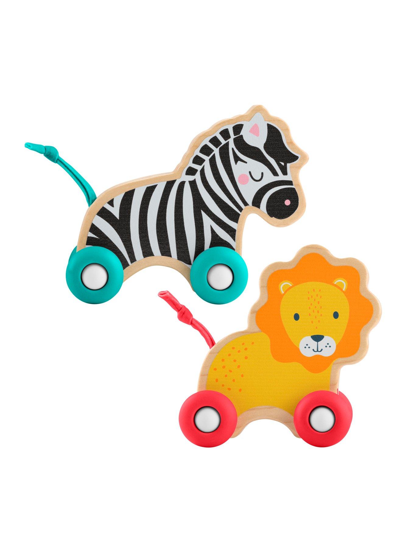 Image 5 of 7 of Fisher-Price Wooden Push Along Animals, Lion &amp; Zebra Toy Vehicles for Baby Crawling Play