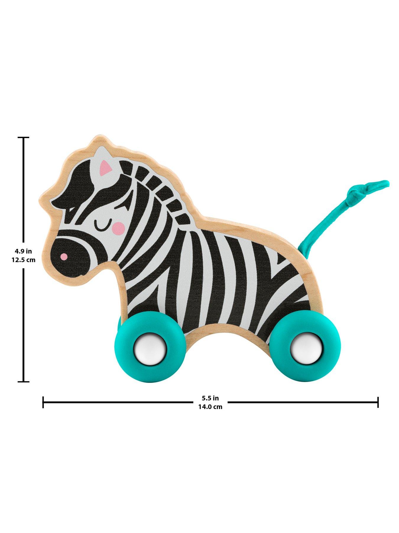 Image 6 of 7 of Fisher-Price Wooden Push Along Animals, Lion &amp; Zebra Toy Vehicles for Baby Crawling Play