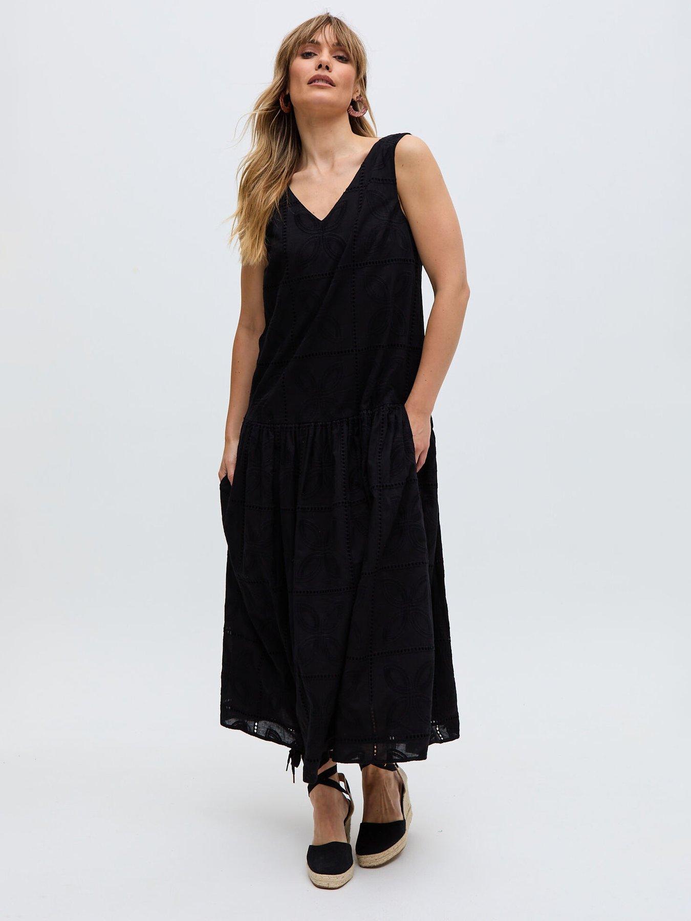 undefined Squire All Over Cut Work Drop Waist Midi Dress - Black