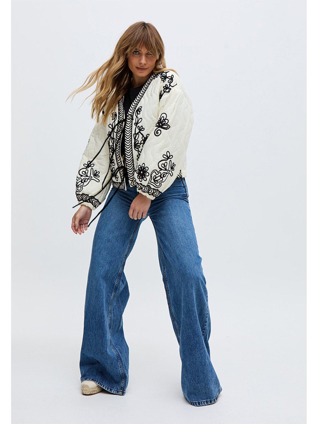 undefined Fran Quilted All Over Embroidered Jacket In White