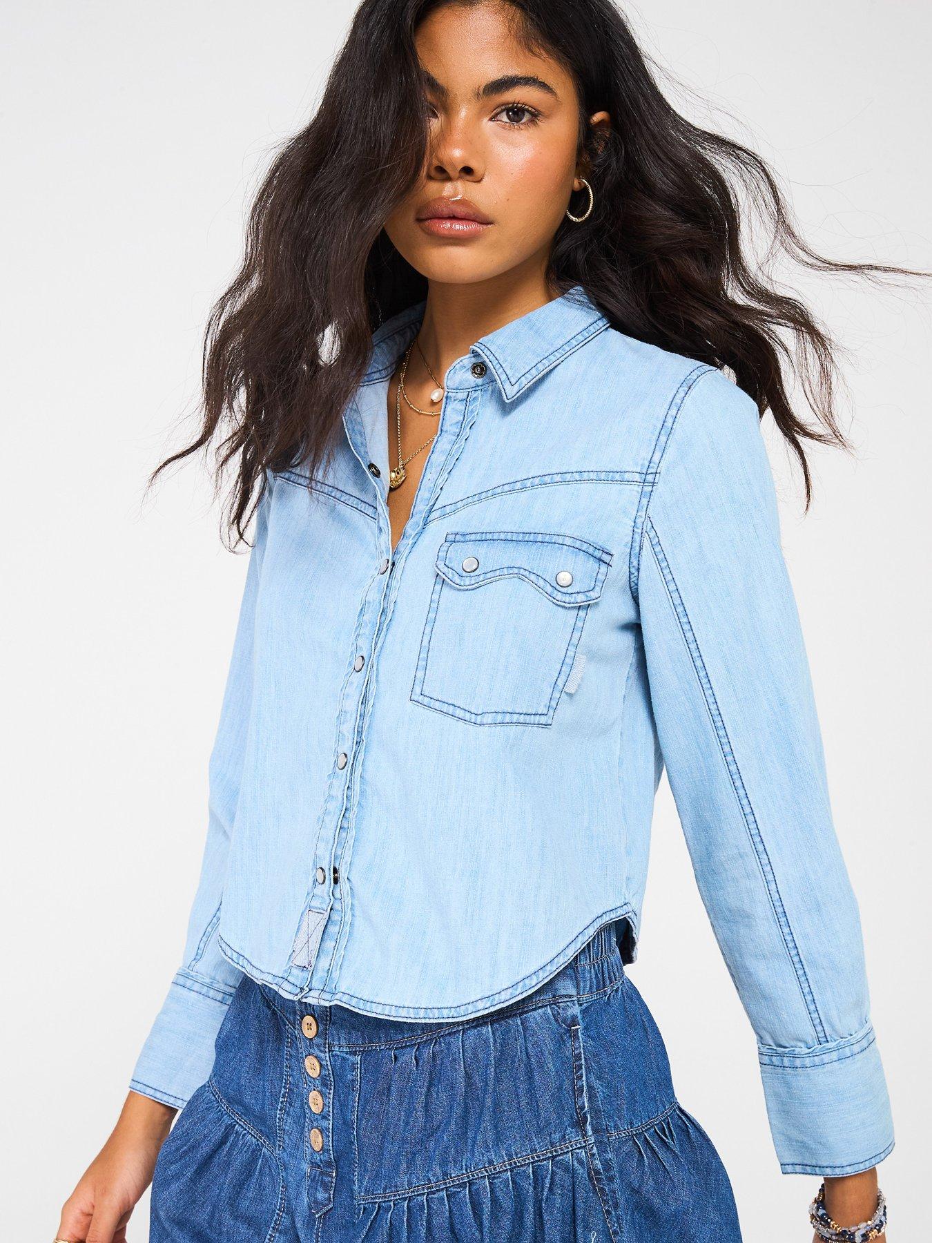 undefined Shrunken Denim Indigo Shirt - Light Blue