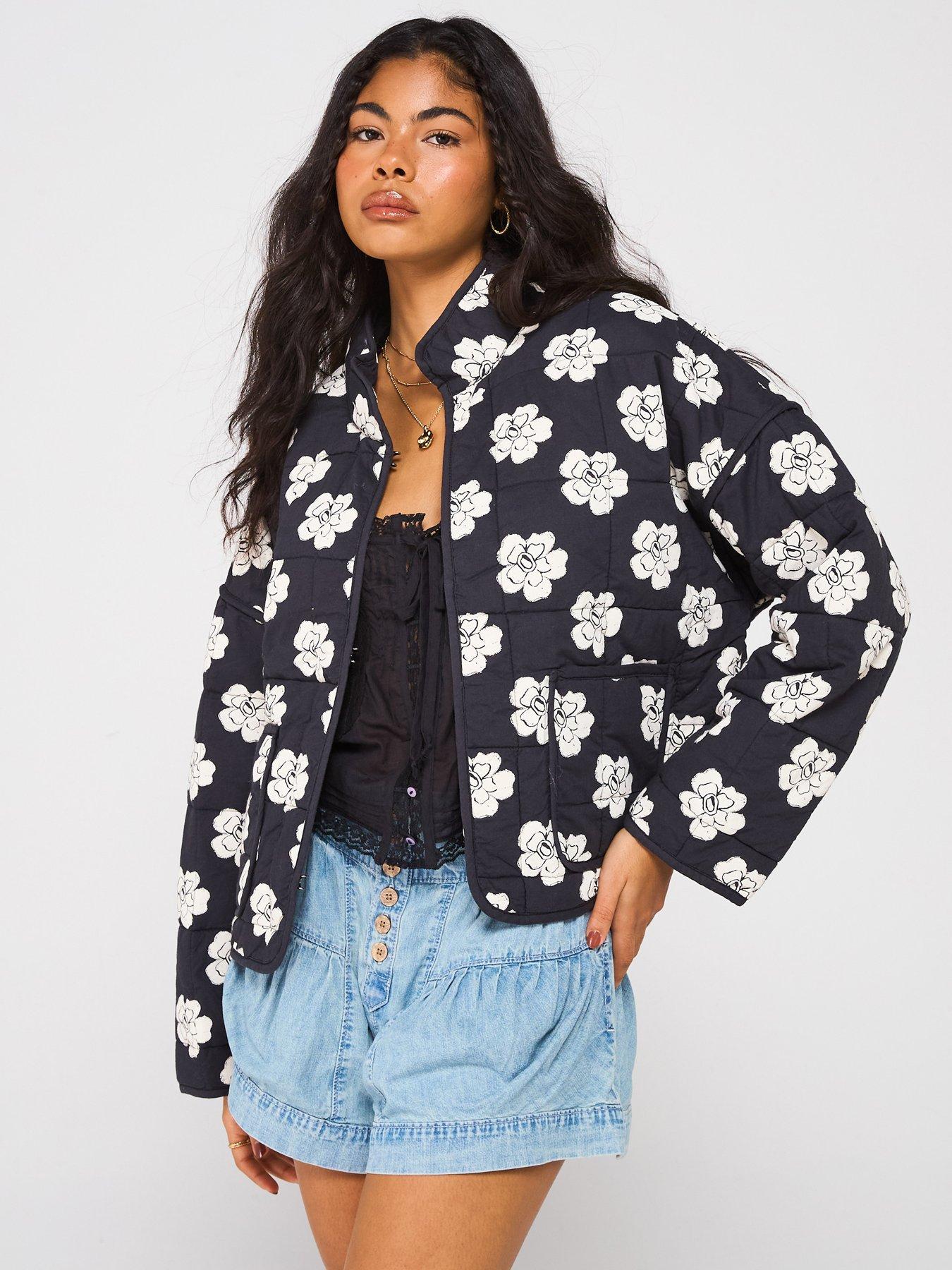 undefined Chloe Quilt Printed Jacket - Black