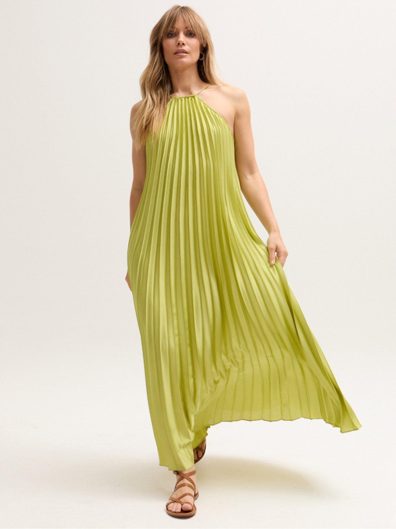 Lily & Lionel Philomena Halter Neck Pleated Maxi Dress - Green