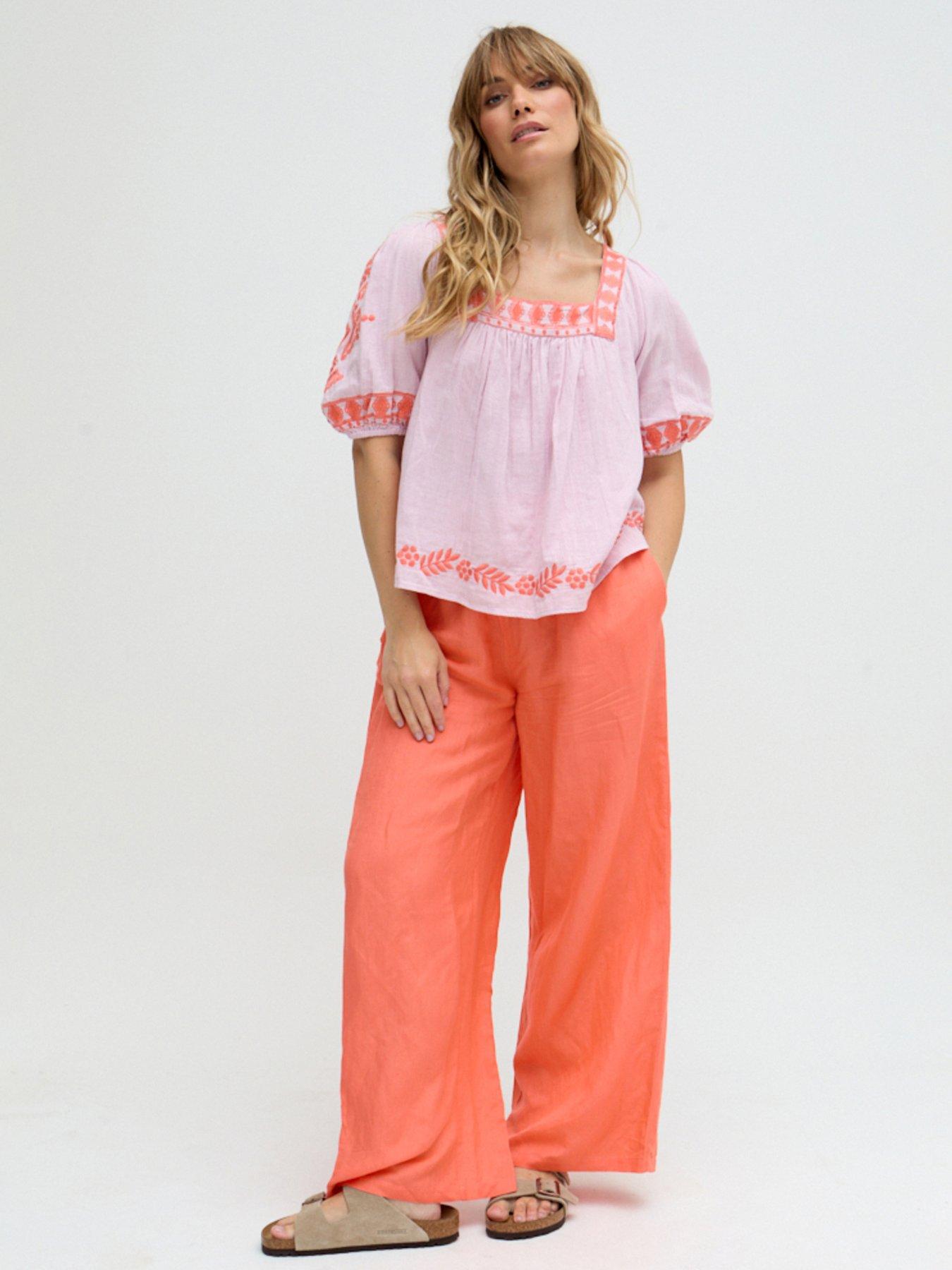 undefined Clara Square Neck Embroidered Blouse - Pink