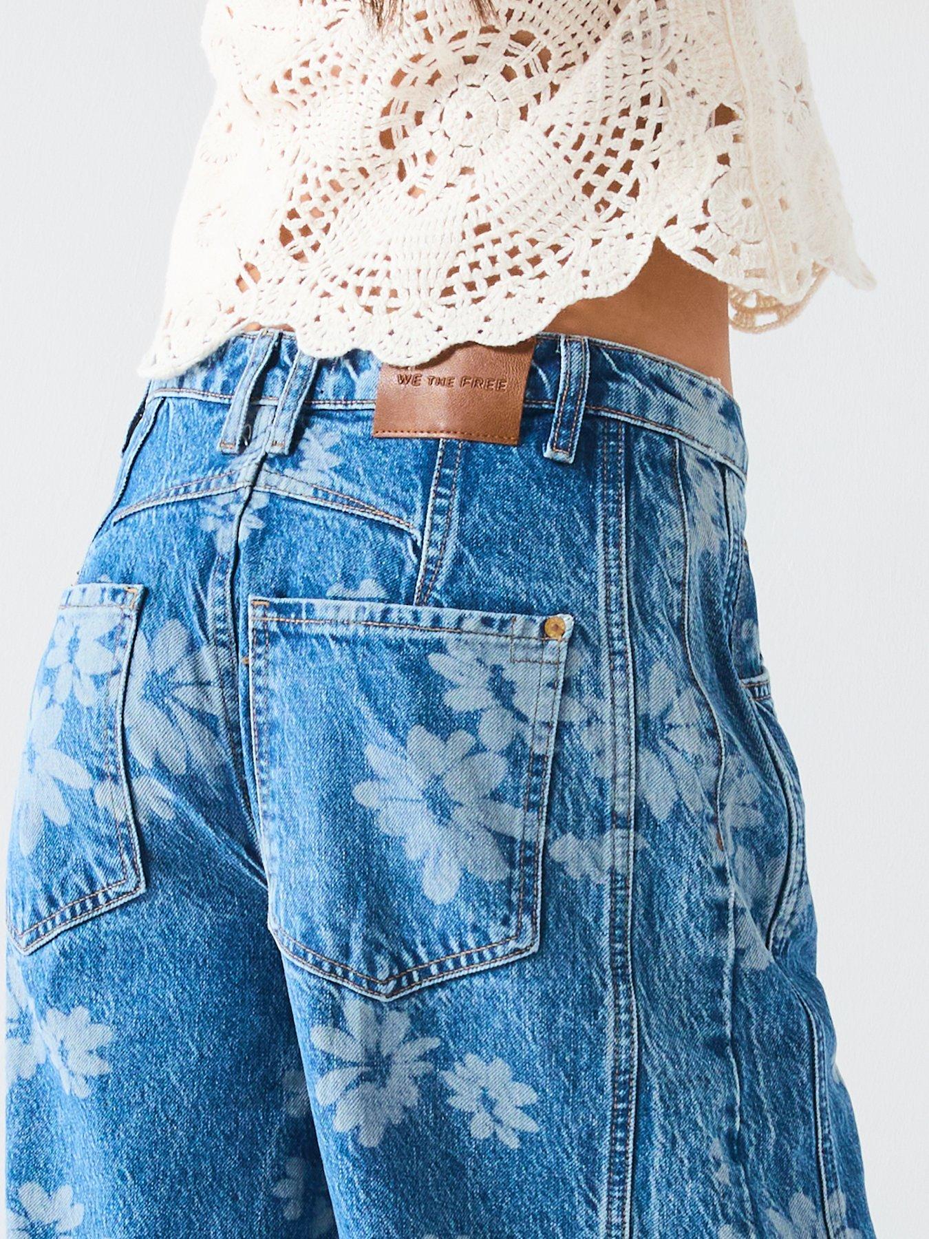 Image 4 of 6 of FREE PEOPLE Good Luck Floral Printed Barrel Jean - Blue