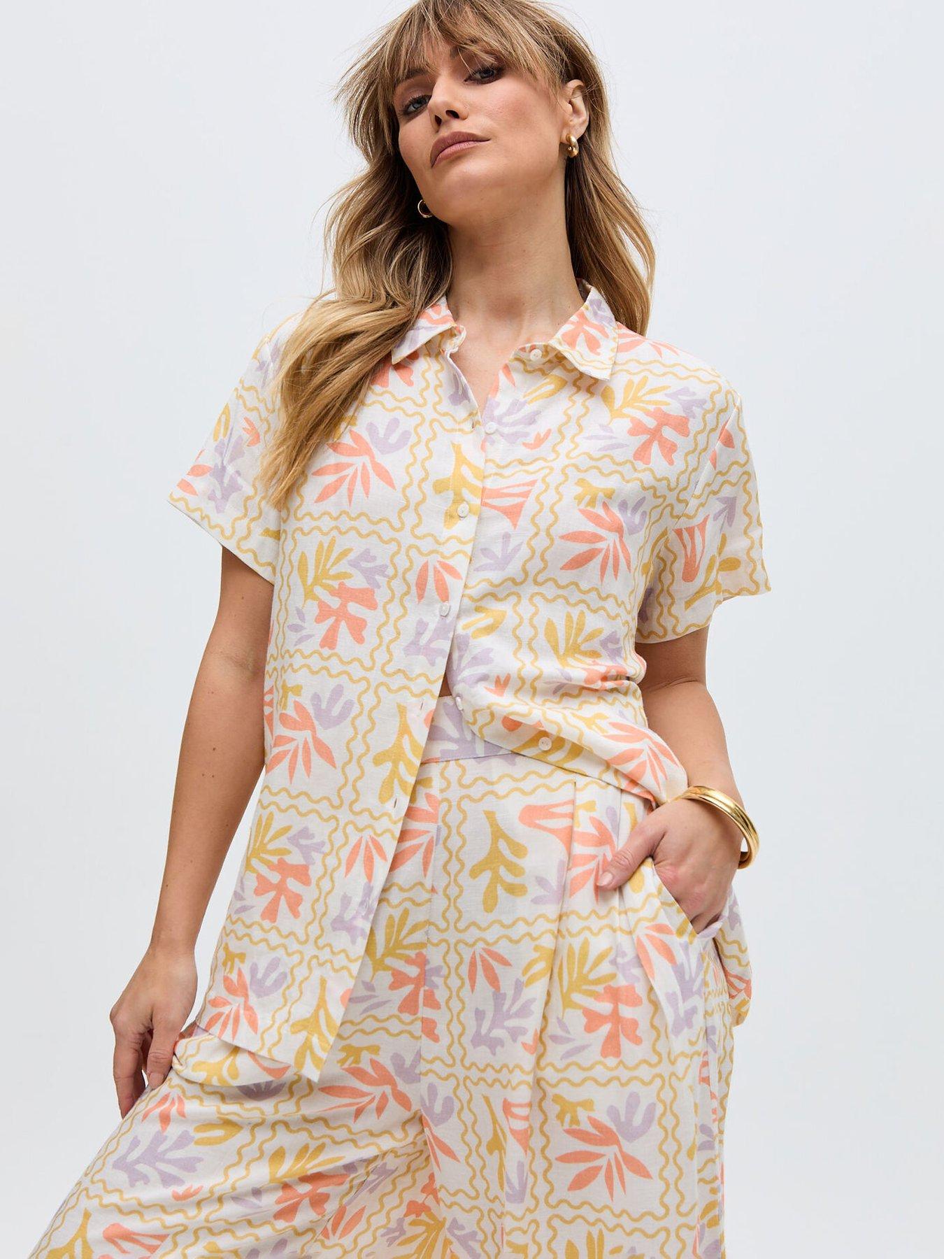 Image 4 of 5 of Raffya Matisse Button Down Patchwork Floral Print Shirt - Multi