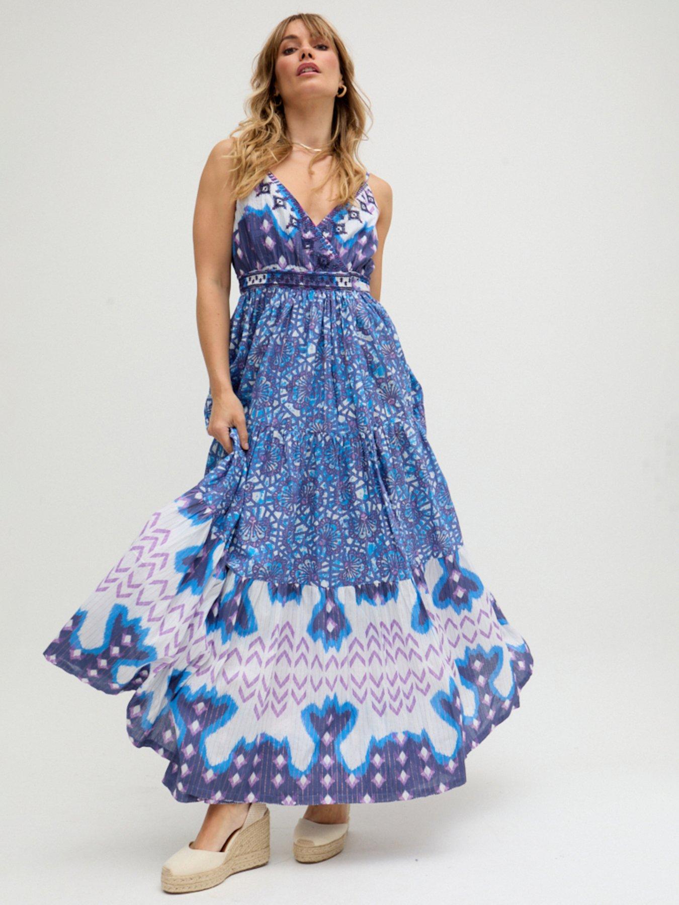 undefined Mia Wrap Floral Printed Maxi Dress - Blue Multi