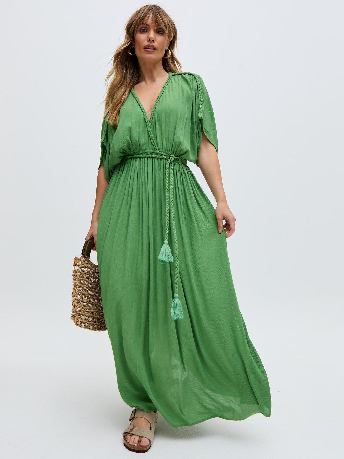 undefined Diamond Plait Neck Maxi Dress - Green