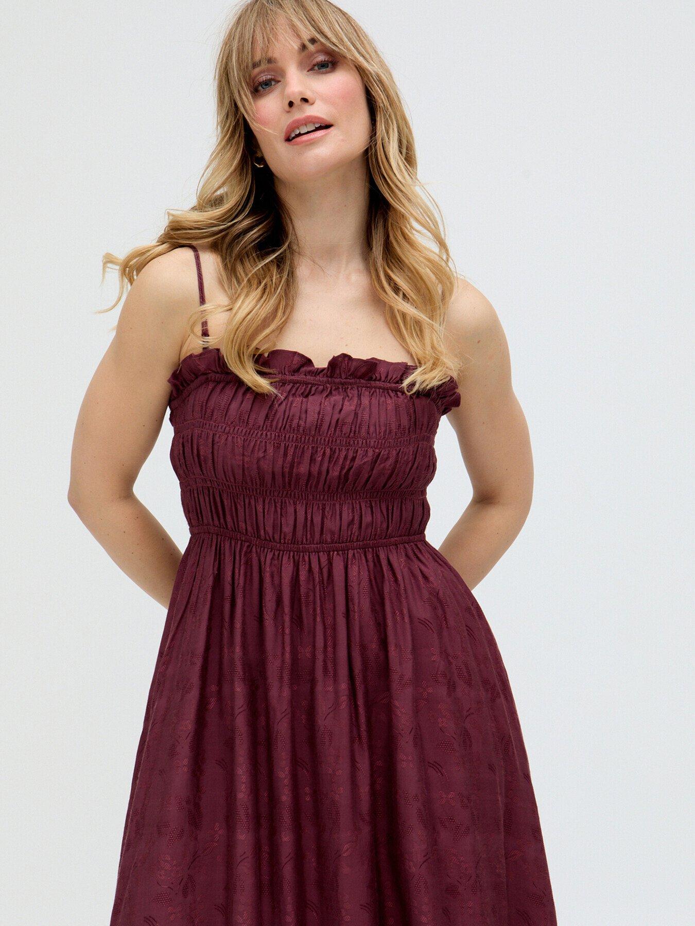 undefined Marie All Over Jacquard Mini Dress - Burgundy