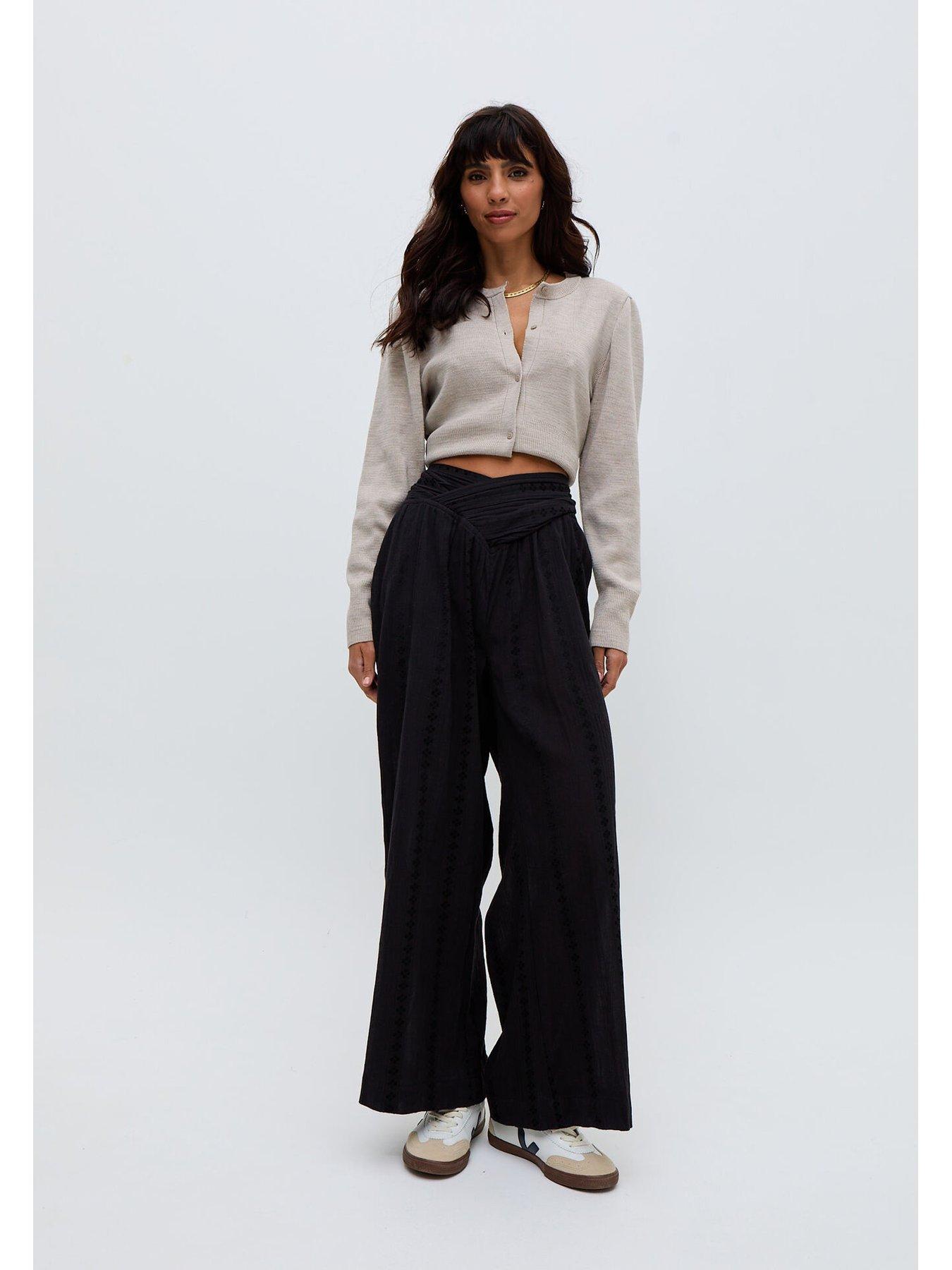 Image 1 of 6 of Raffya Farrah Wide Leg Jacquard Trouser - Black