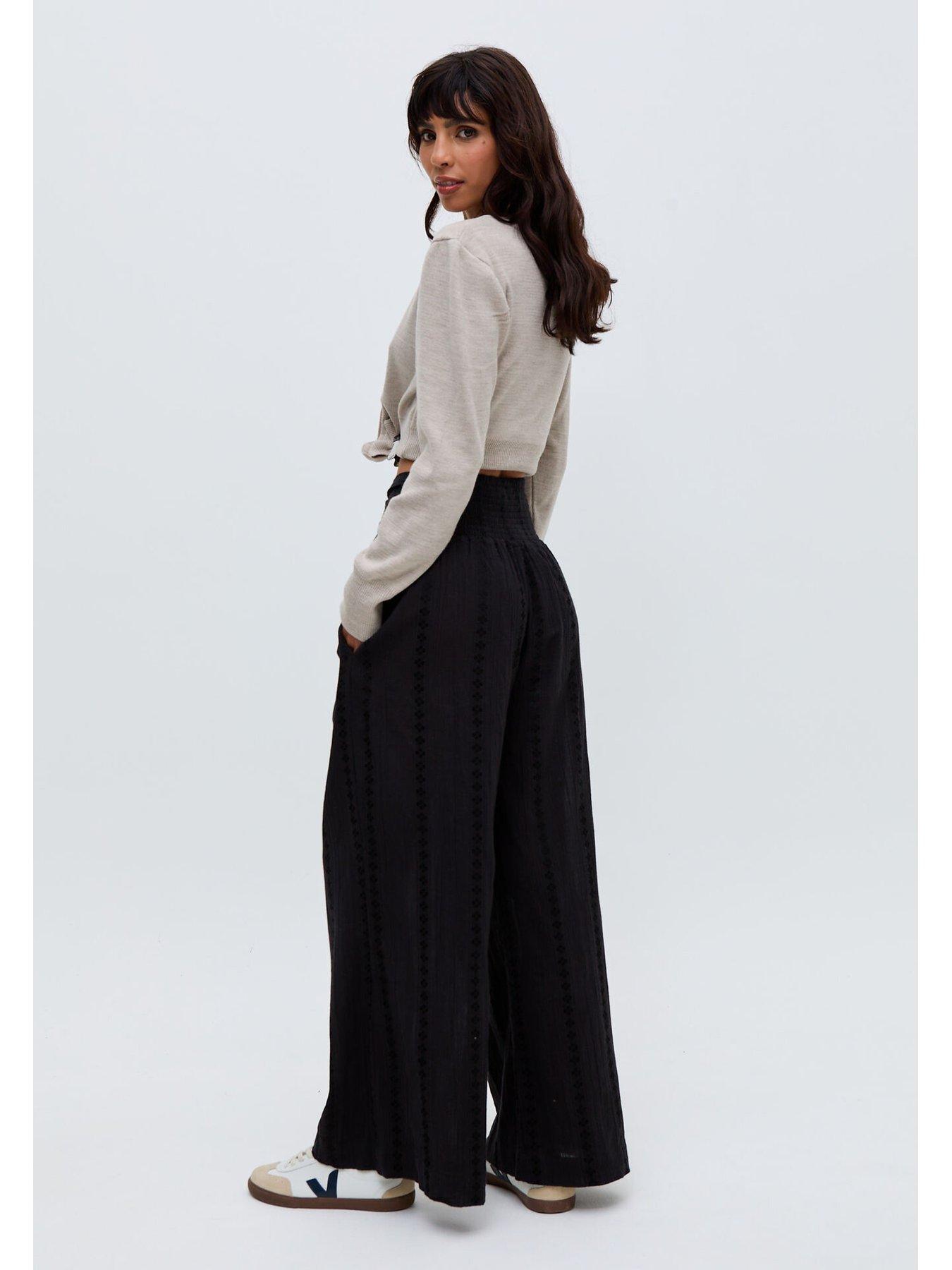 Image 2 of 6 of Raffya Farrah Wide Leg Jacquard Trouser - Black