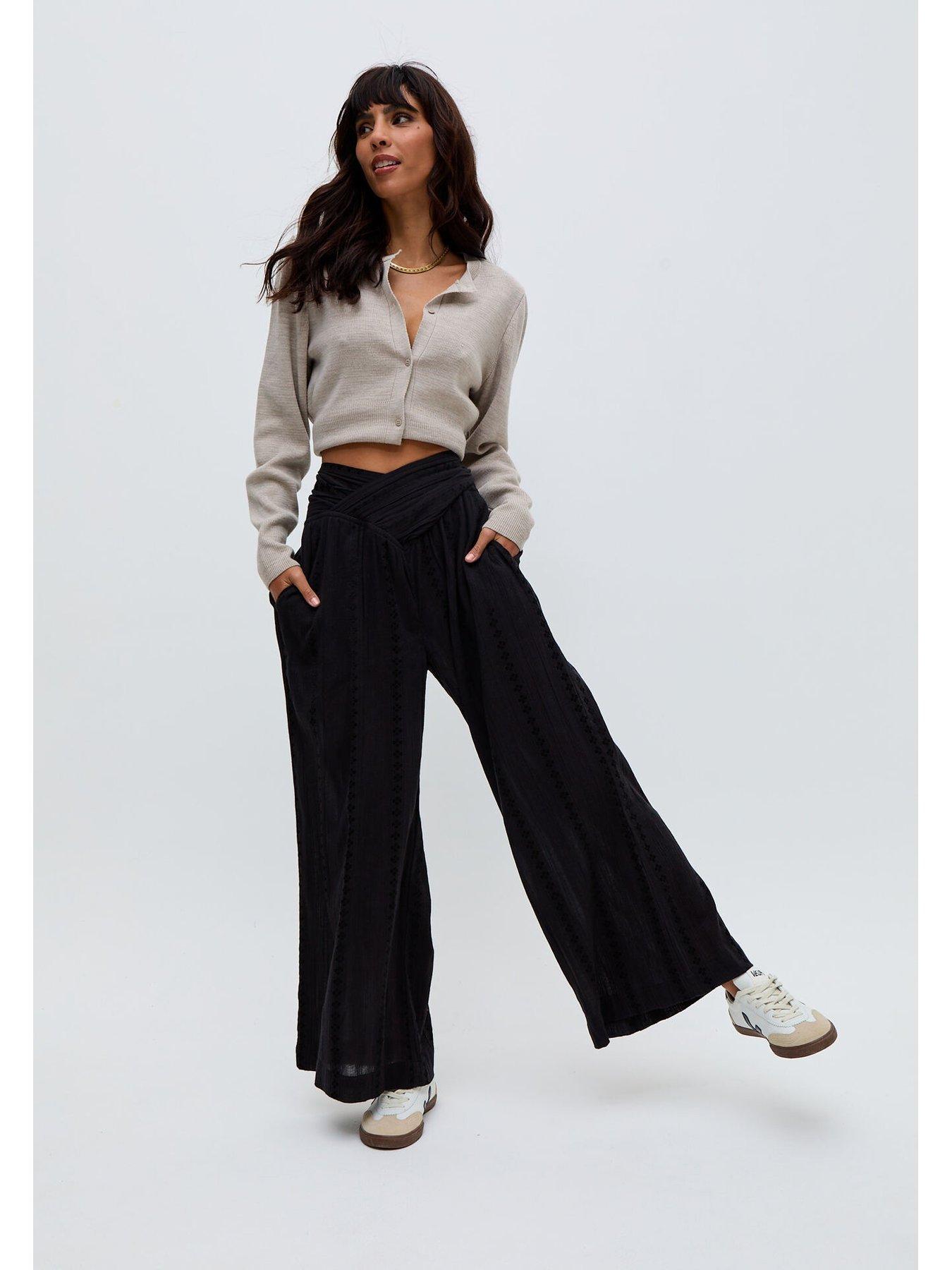 Image 3 of 6 of Raffya Farrah Wide Leg Jacquard Trouser - Black