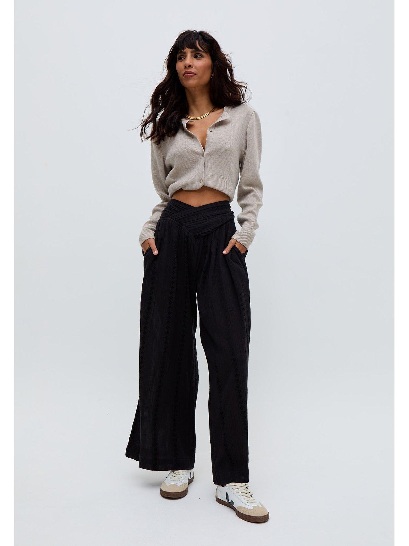 Image 6 of 6 of Raffya Farrah Wide Leg Jacquard Trouser - Black