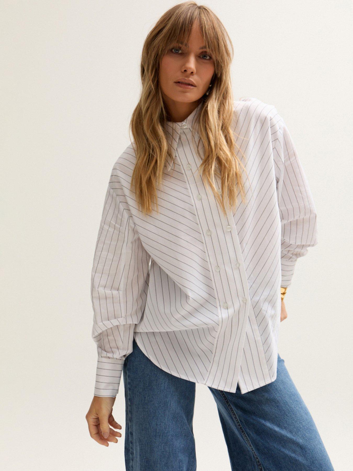undefined Dapper Double Placket Stripe Shirt - White